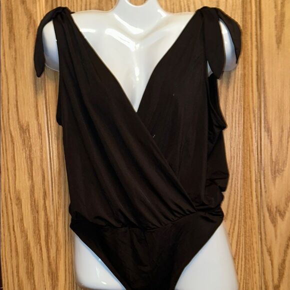 Express Black Bodysuit with Wrap-Style Design - Picture 1 of 5